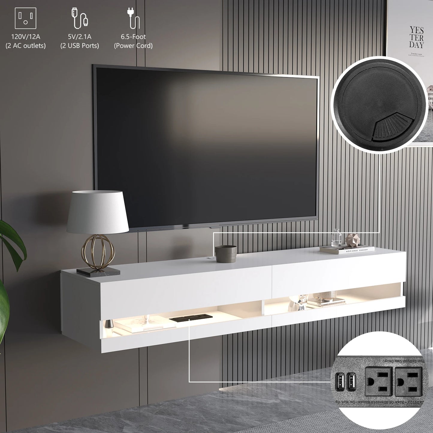 71" Floating TV Stand for 75/80" TV Media Console