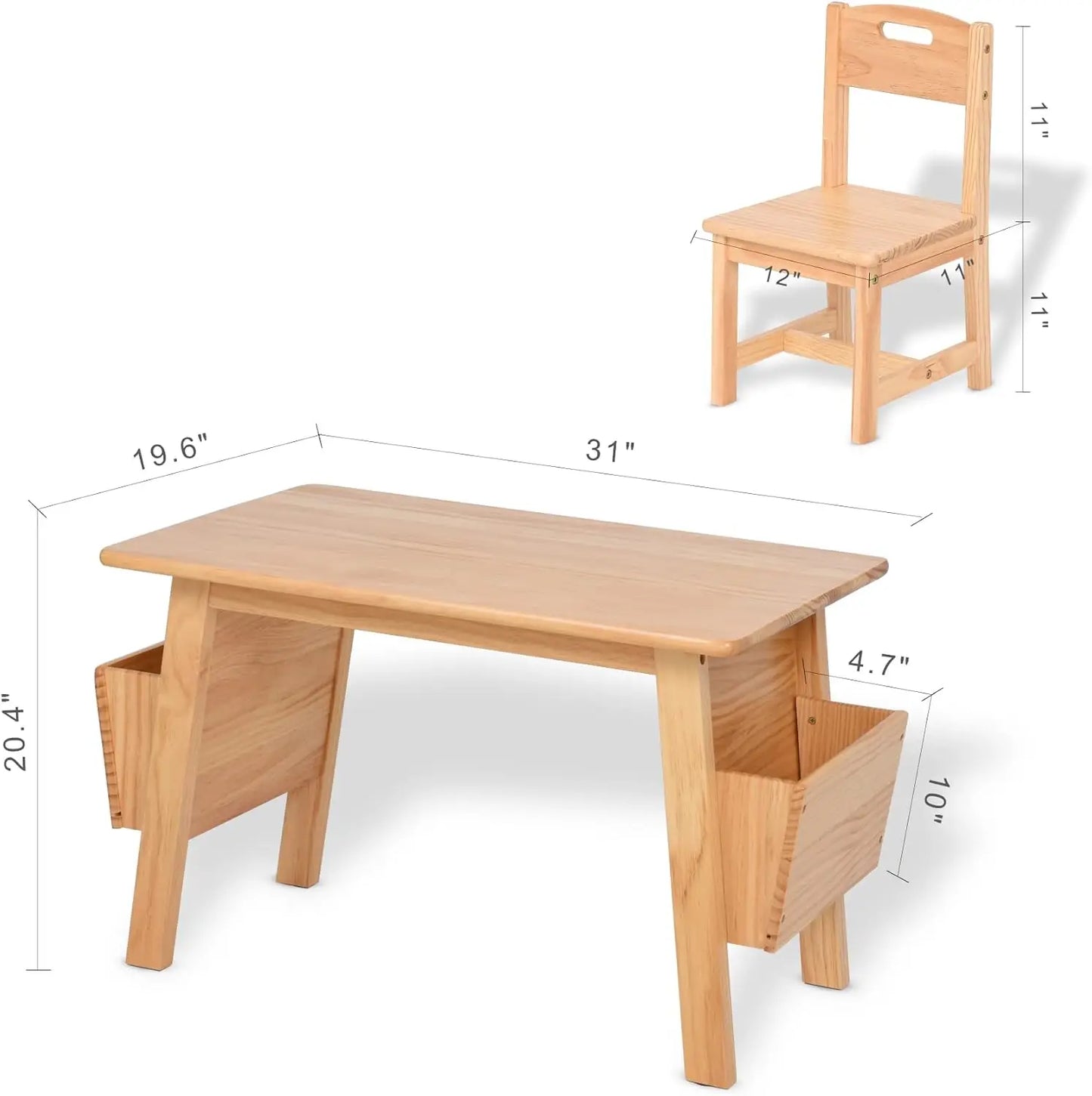 Wood Table and 2 Chair Set with Storage Desk