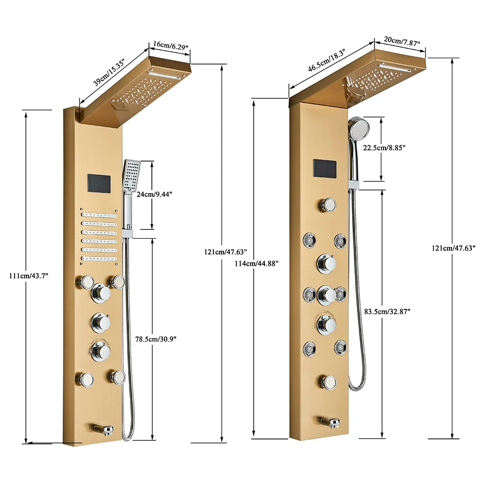 Black LED Light Shower Panel Waterfall Rain Shower