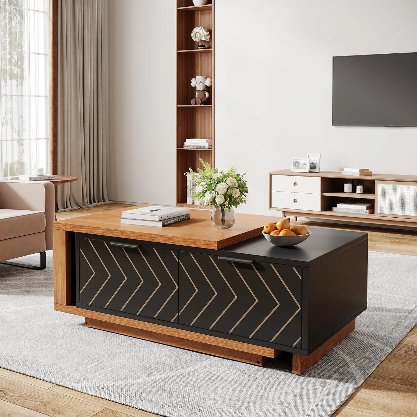 Extendable Coffee Table with Storage Drawers