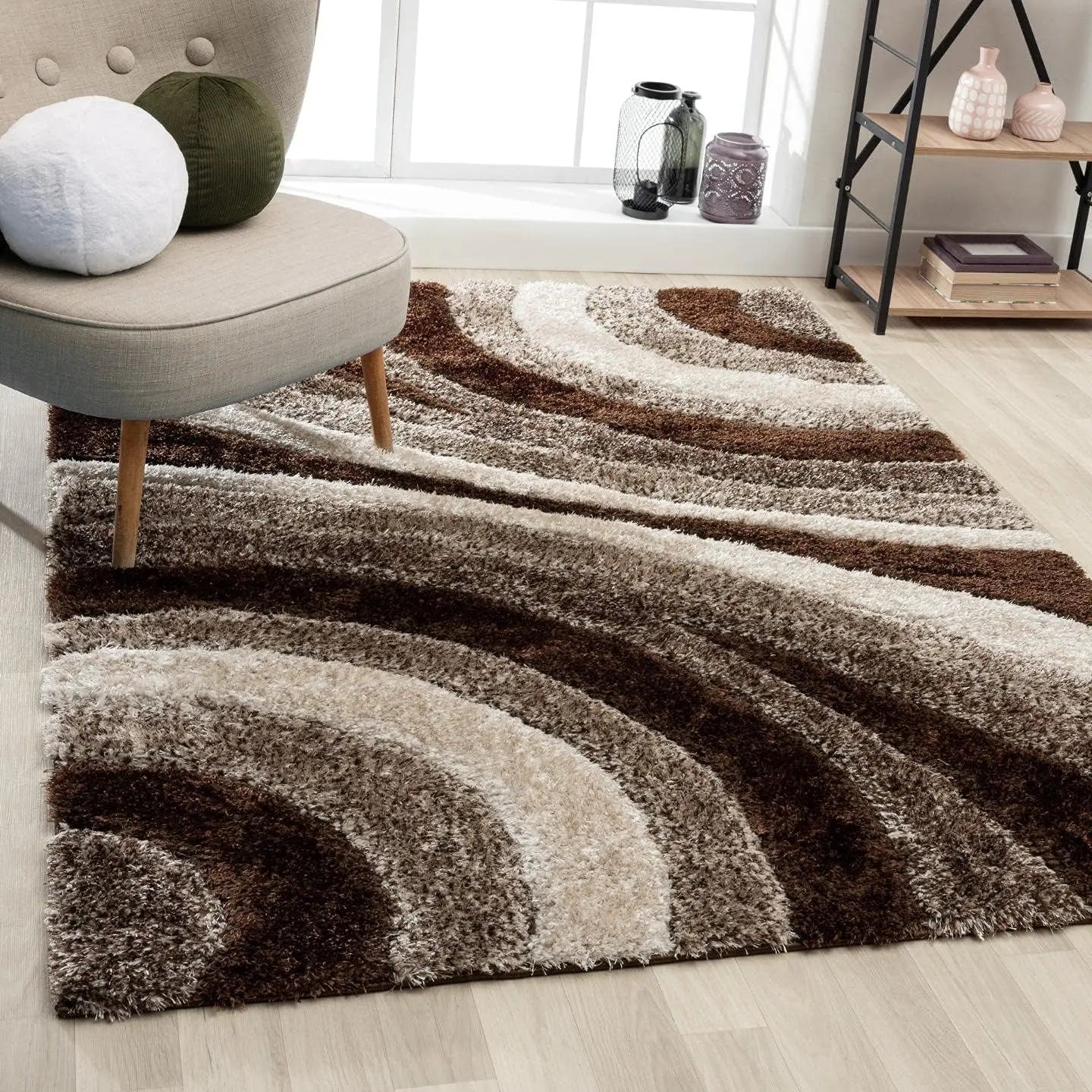 Brown 5X7 Modern Shag Geometric Area Rug