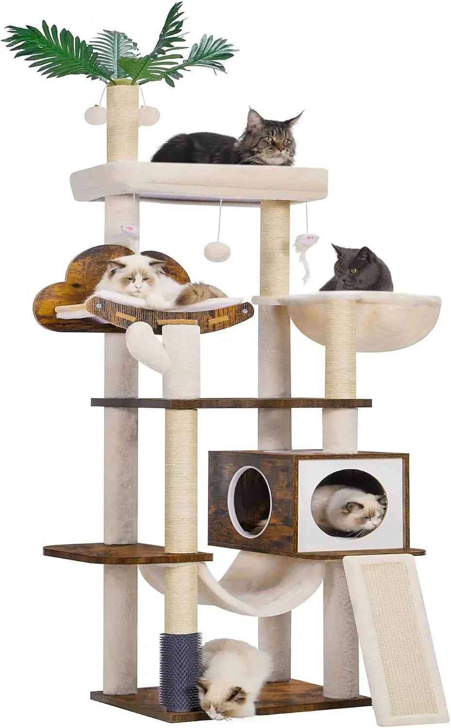 Modern Cat Scratching Tower with Basket & Hammock