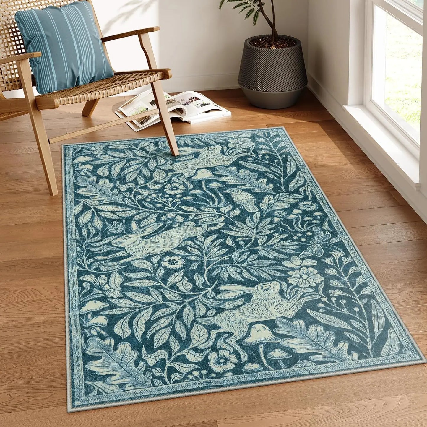 Soft 3X5 Washable Area Rug For Bedroom Living Room, Vintage Turquoise Carpet