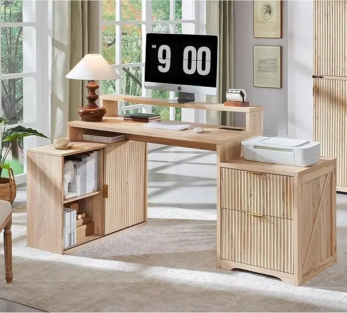 Modern Fluted Executive Desk with Storage