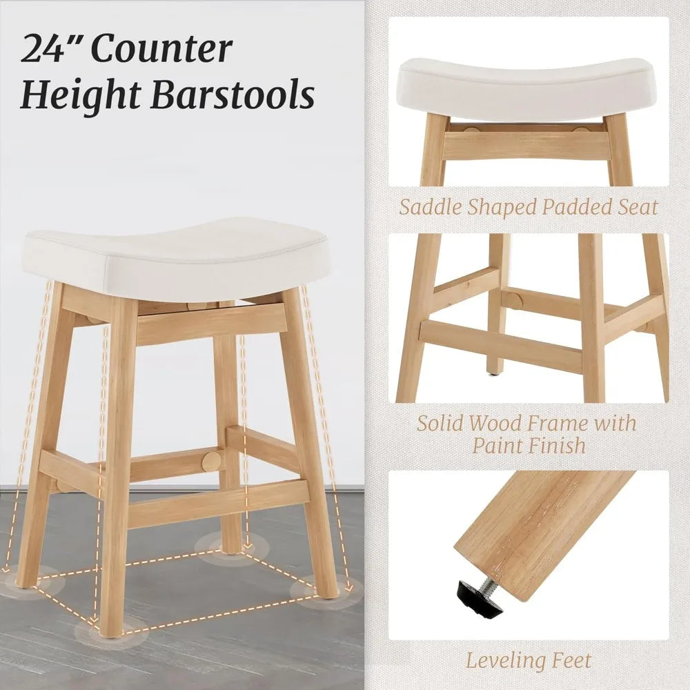 Set of 4, Barstools with Sturdy Wood Legs
