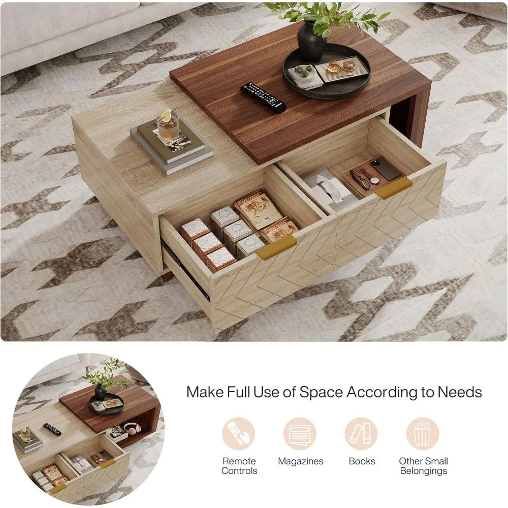 Extendable Coffee Table with Storage Drawers