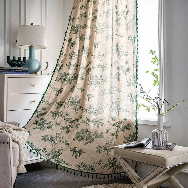 Green Farmhouse Vintage Pattern Window Curtain
