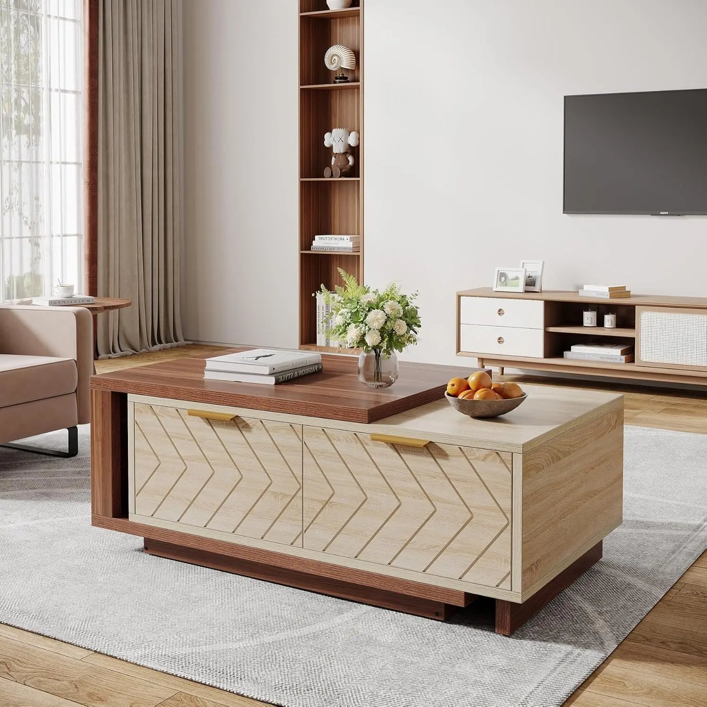 Extendable Coffee Table with Storage Drawers