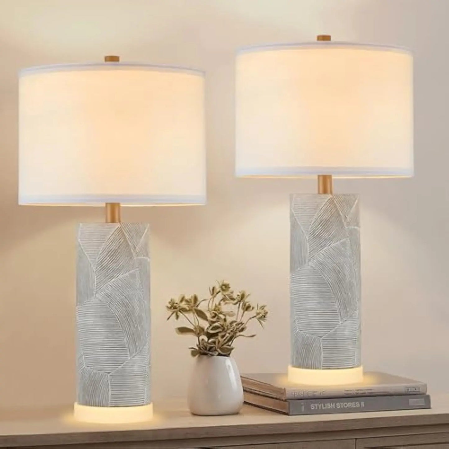 Set of 2 Distressed Gray Table Lamps with LED Base