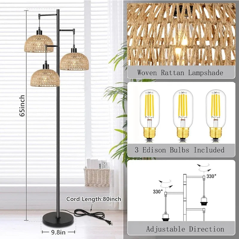 3-Lights Rattan Floor Lamps