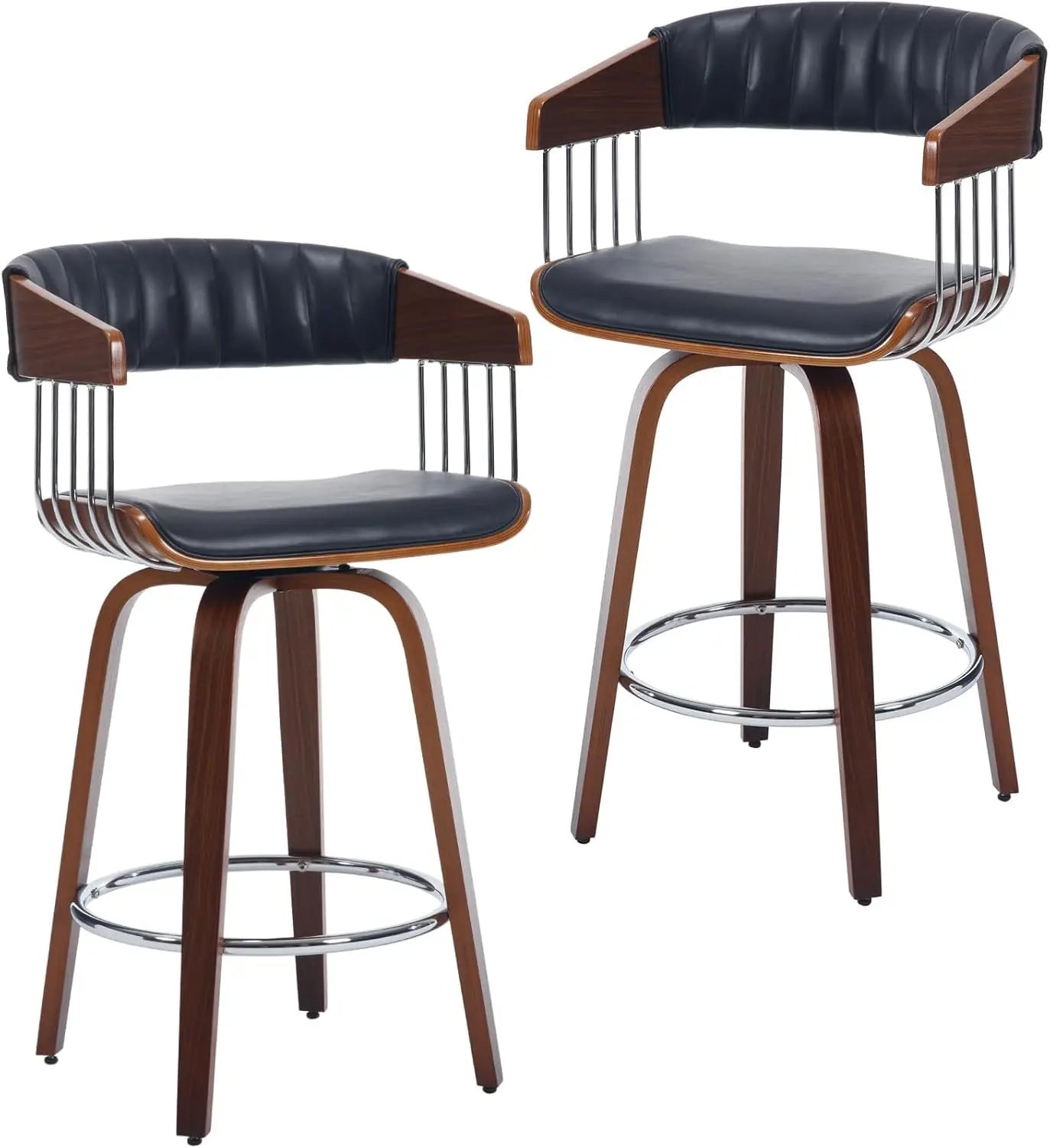 Set of 2 Upholstered Swivel Barstools with Back
