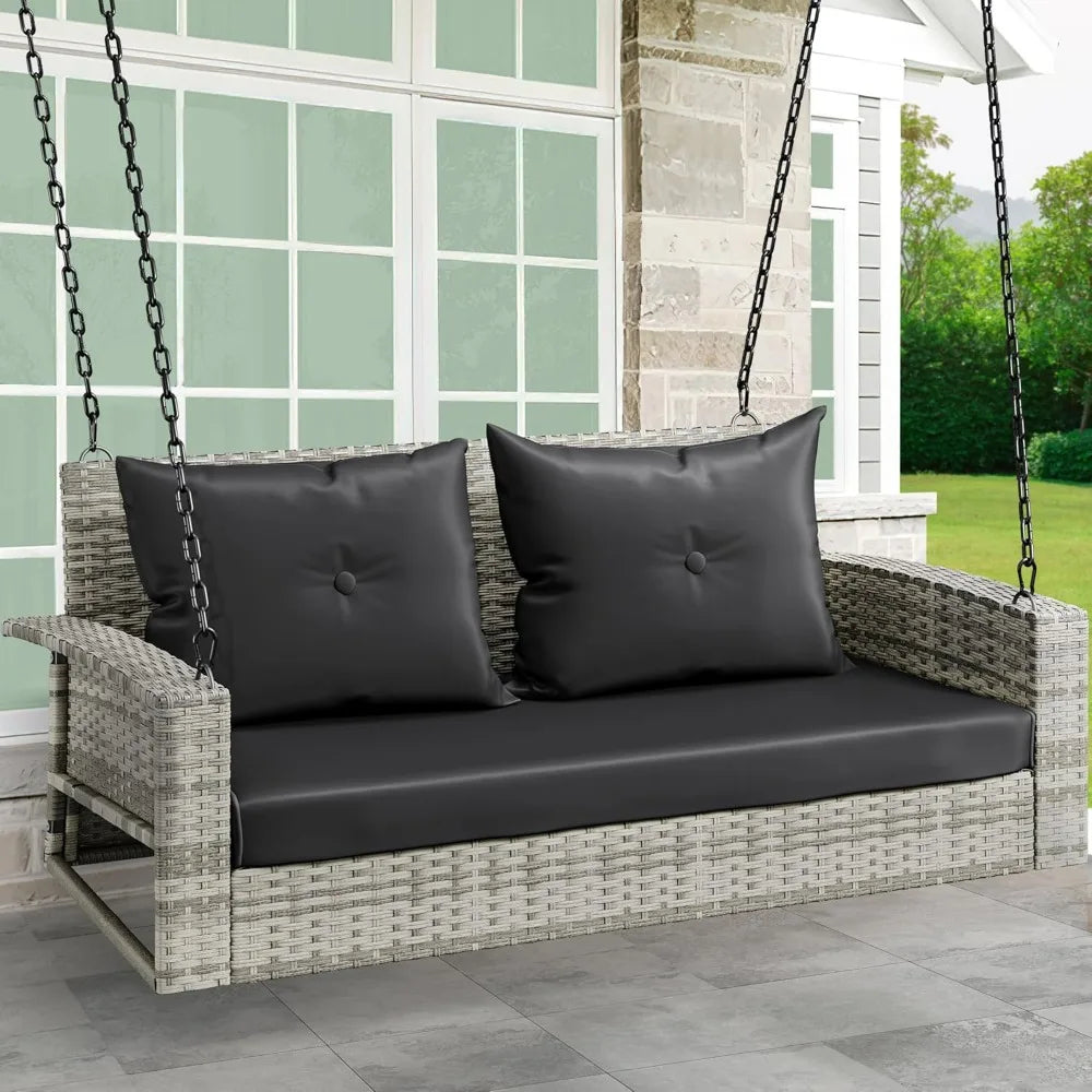 Hanging Outdoor Gray Rattan Patio Swing