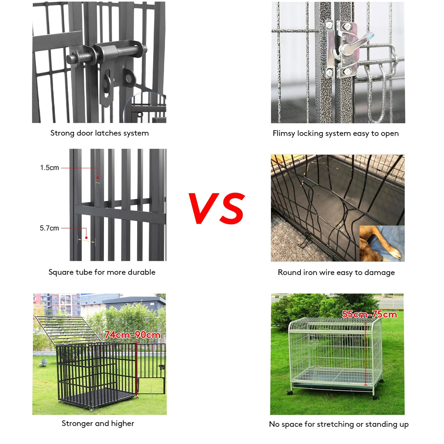 Heavy Duty Dog Crate with 4 Lockable Wheels 3 Doors and Removable Tray