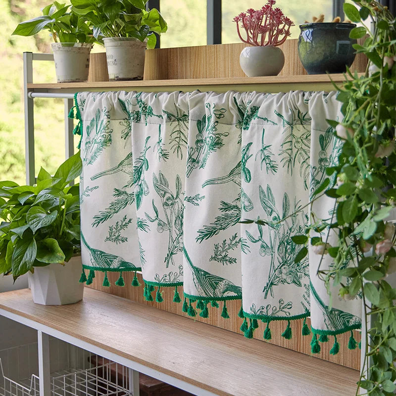 Green Farmhouse Vintage Pattern Window Curtain