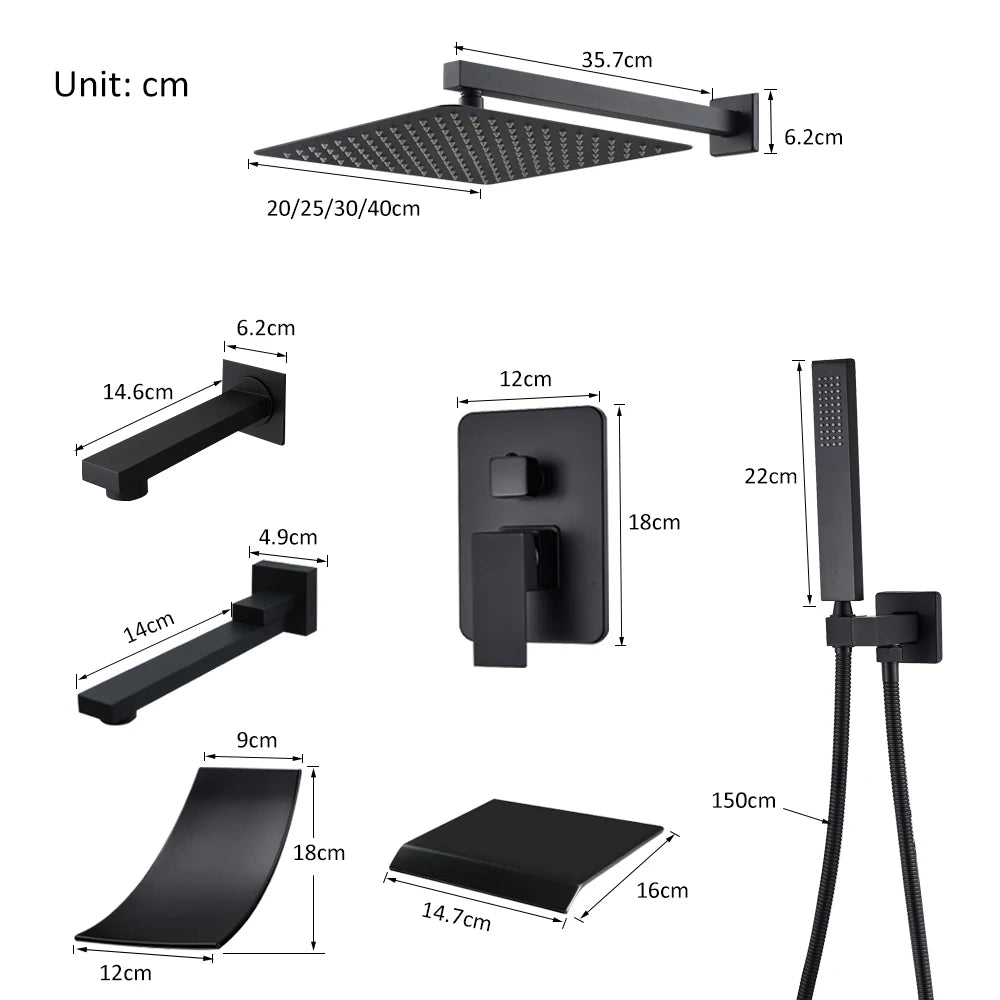 Black Concealed Rain Shower System