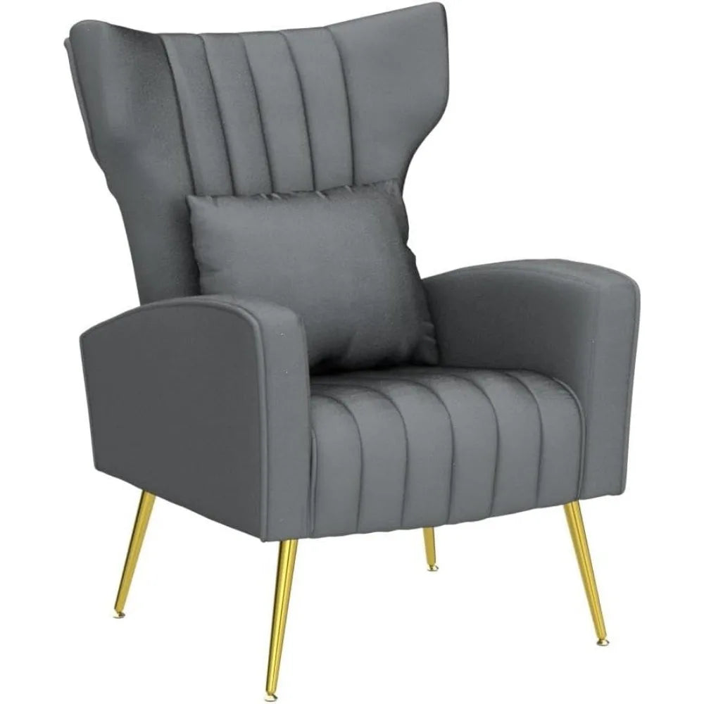 Set of 2 Modern Velvet Accent Chairs with Lumbar Pillow