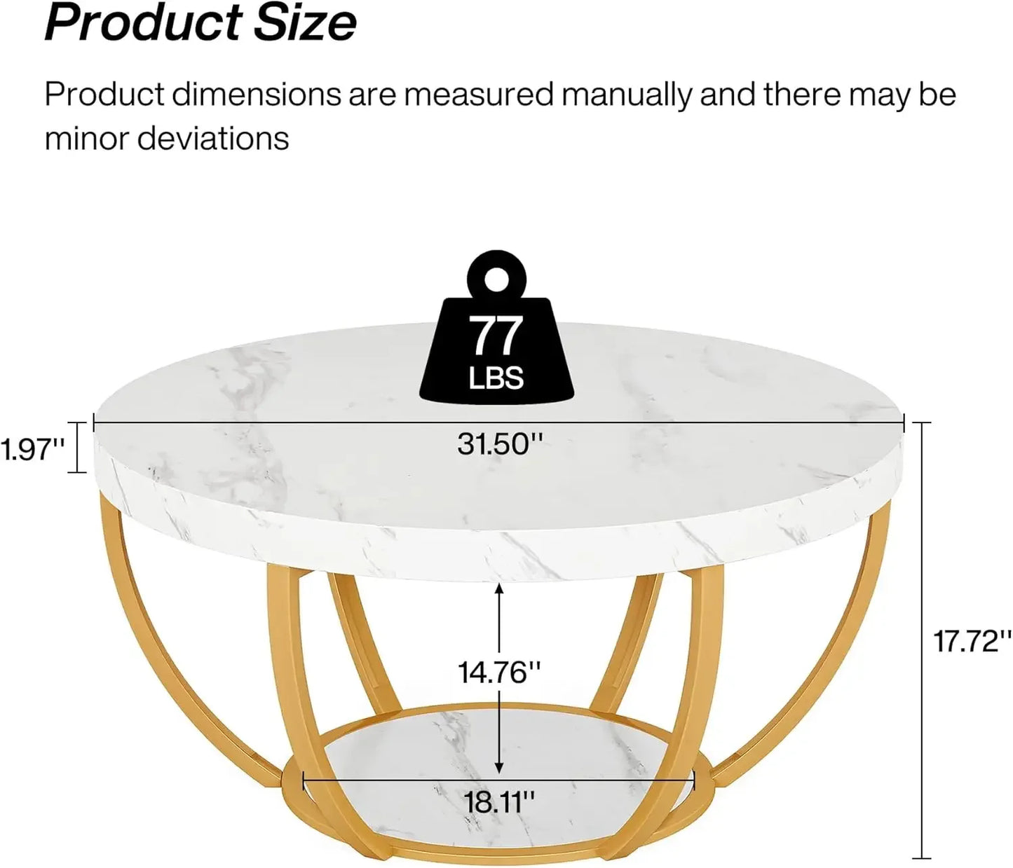 2 Tier Modern Coffee Table with Golden Metal Legs
