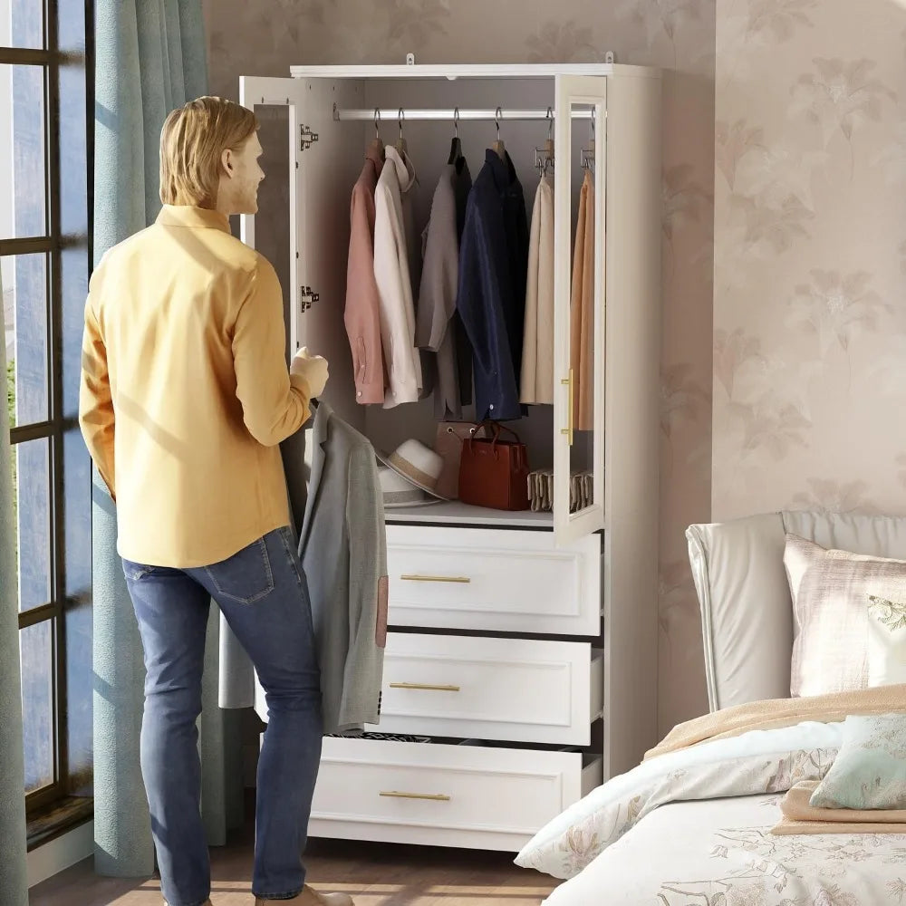 Wardrobe Armoire Closet With Glass Doors