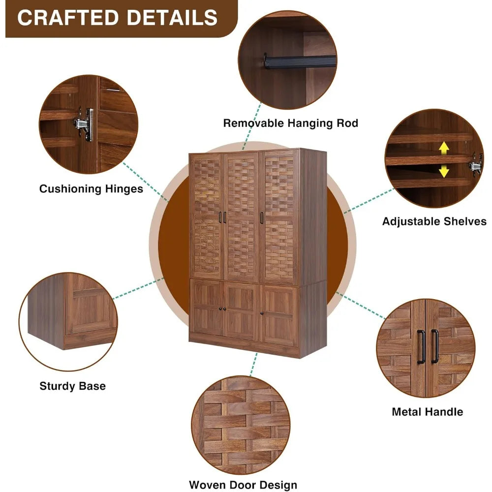 Walnut Armoire for High Storage Capacity with Adjustable Shelves