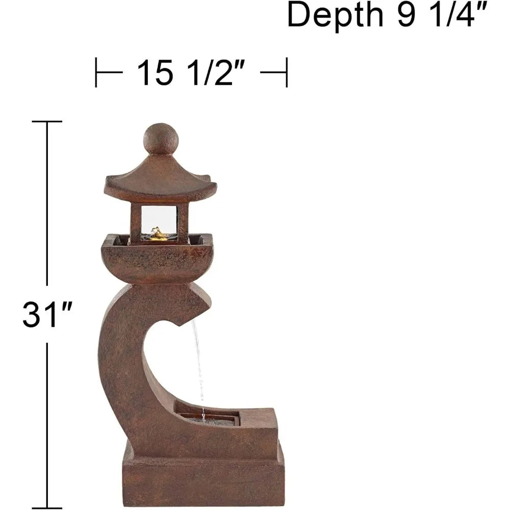 Garden Pagoda Style Outdoor Fountain with Light