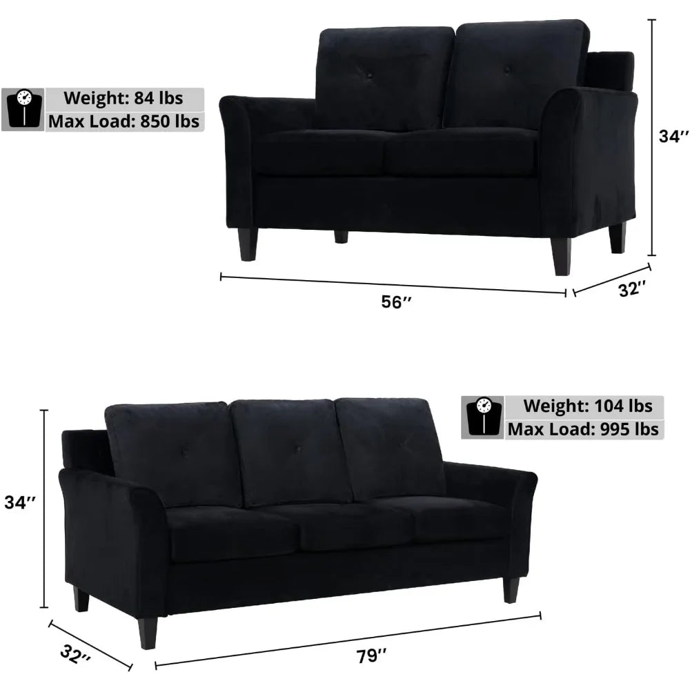 Black Button Tufted Sofa & Loveseat Set