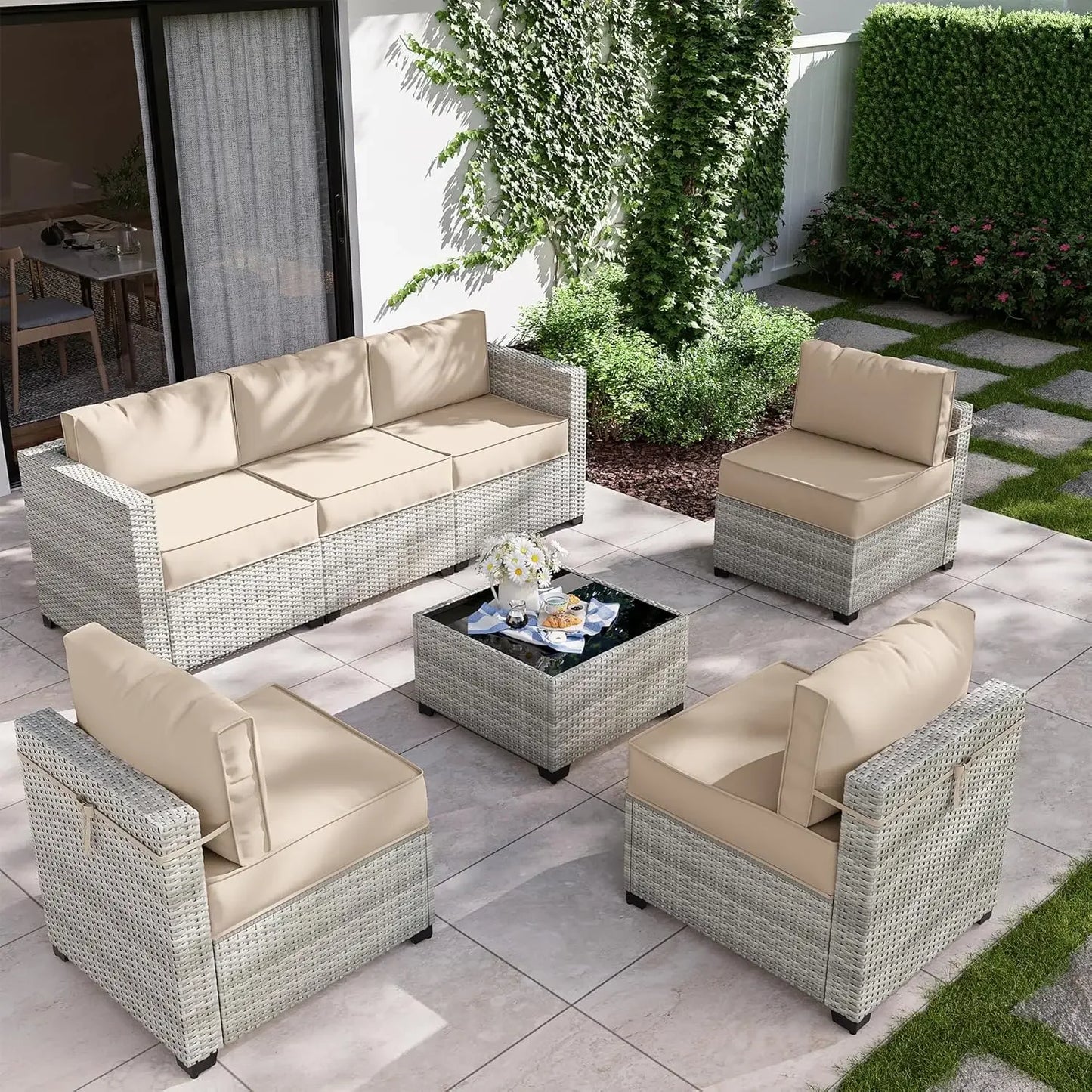 8-Piece Patio Set With Fire Pit Table