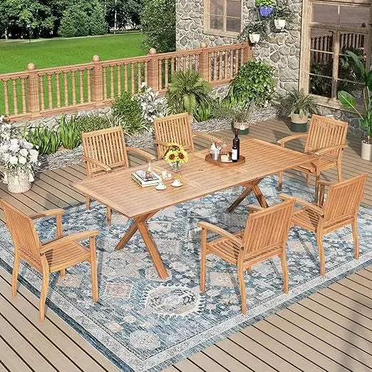 7Pieces Acacia Wood Patio Dining Table Set