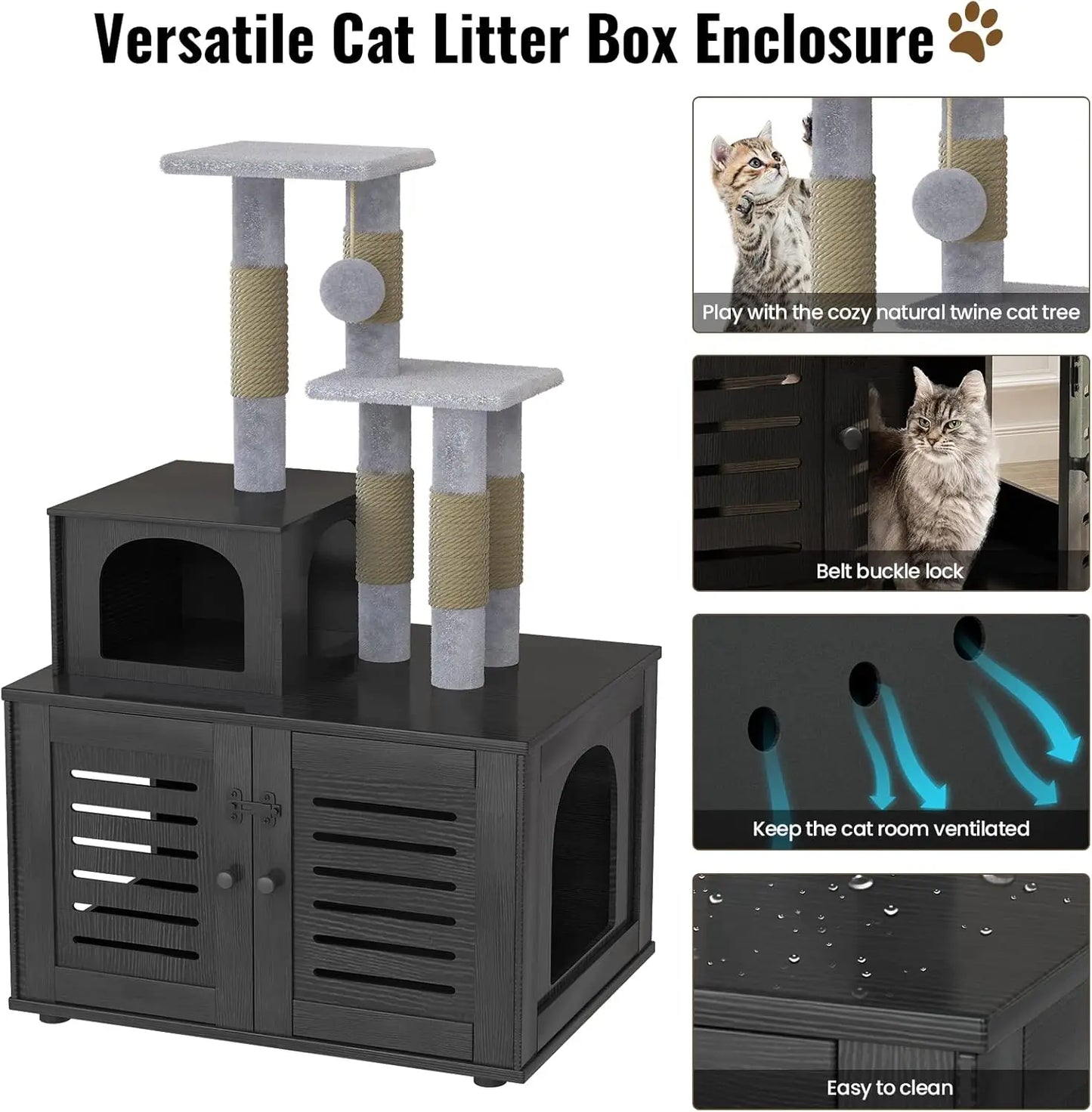 Cat Litter Box Enclosure with Cat Tree