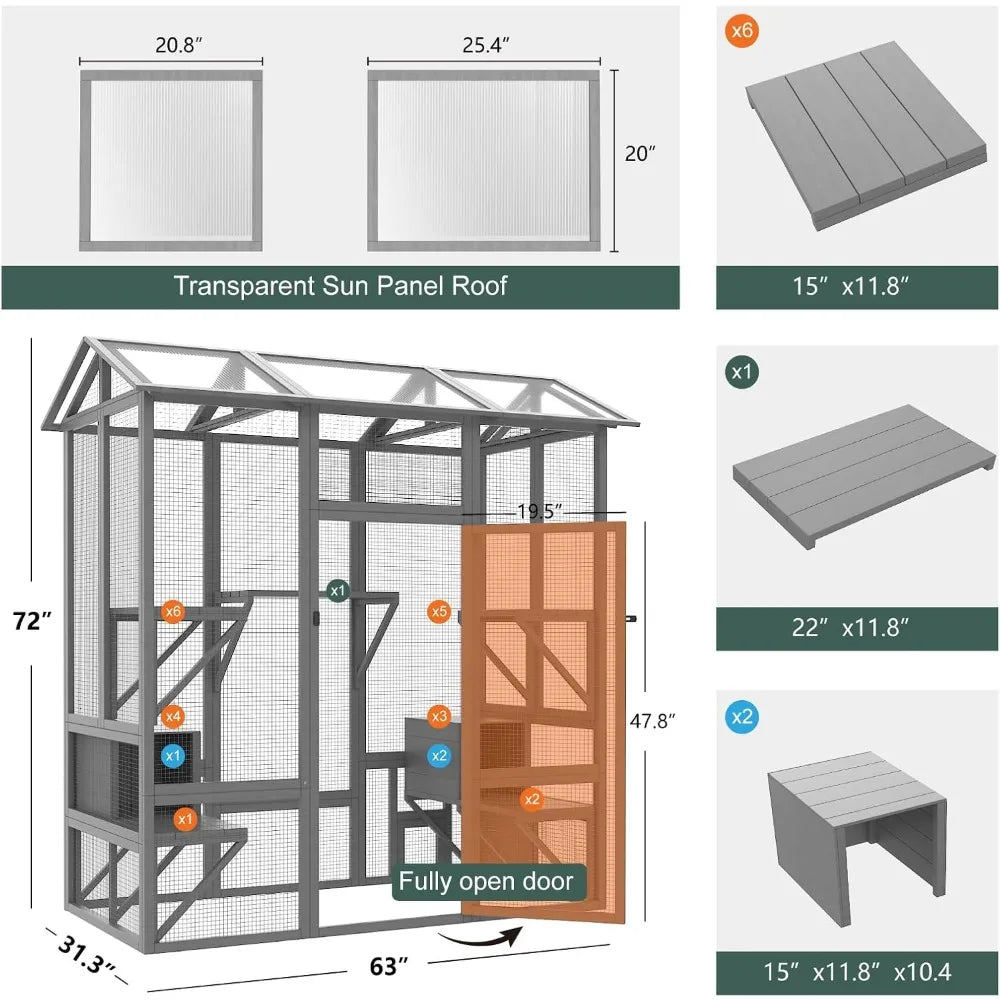 Large Outdoor Cat Enclosure with Waterproof Cover
