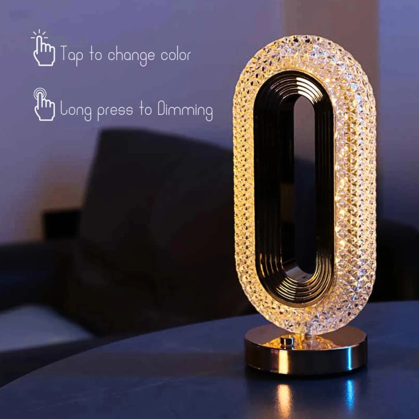 Oval Crystal Table Lamp - Rechargeable Night Light