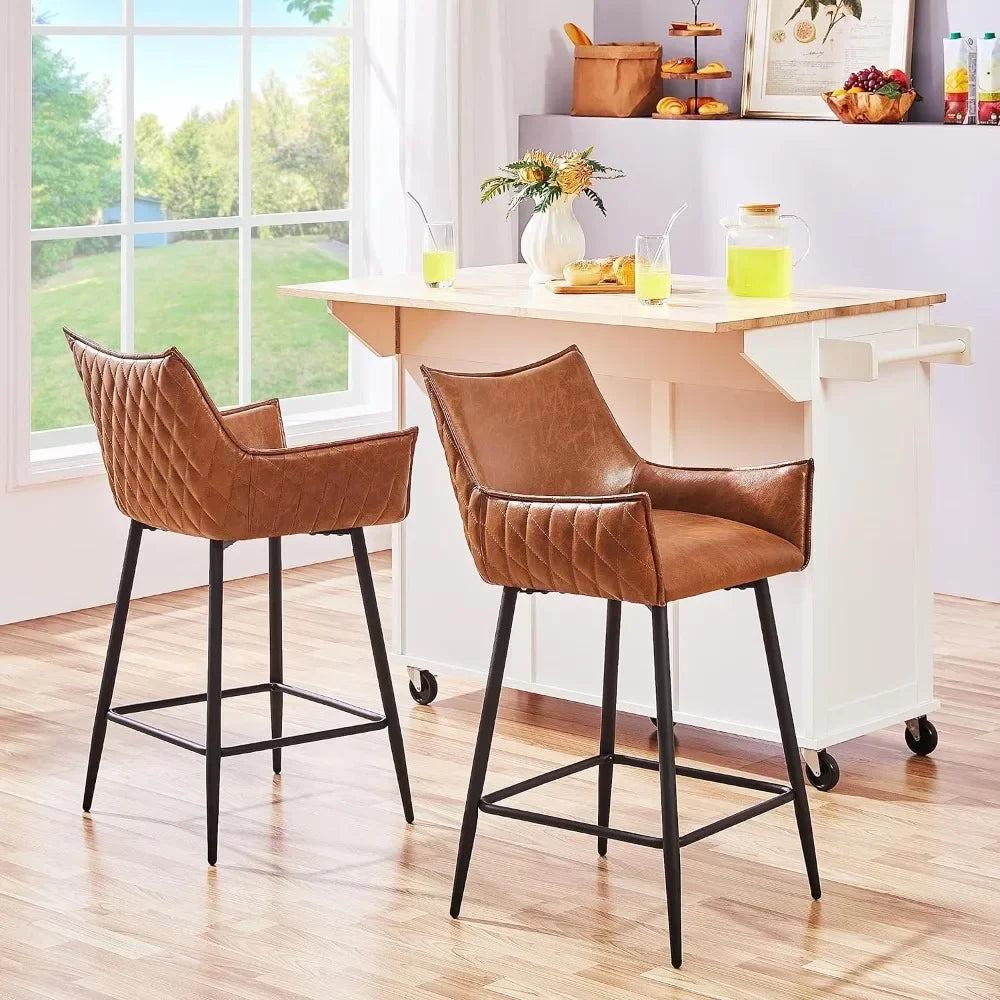 Set of 2 Modern Counter Height Barstools Mid-Back
