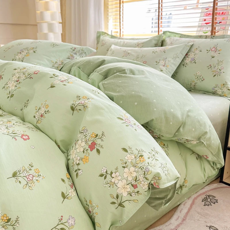 Floral Duvet Cover with Zipper and 2 Pillowcases