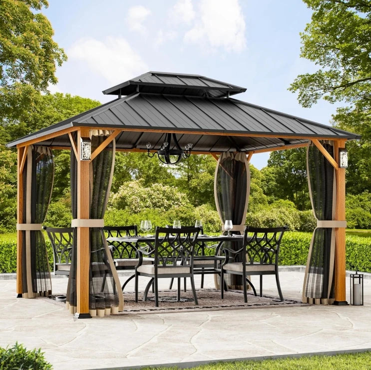 Permanent Hardtop Gazebo 12' x 20' w/ 4 LED Lights