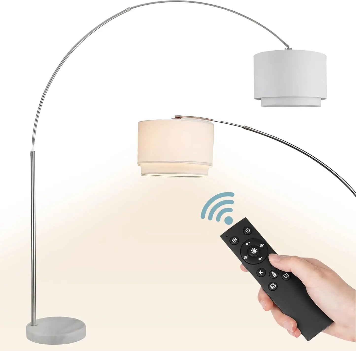 Corner Arching Lamp with White Double Shade
