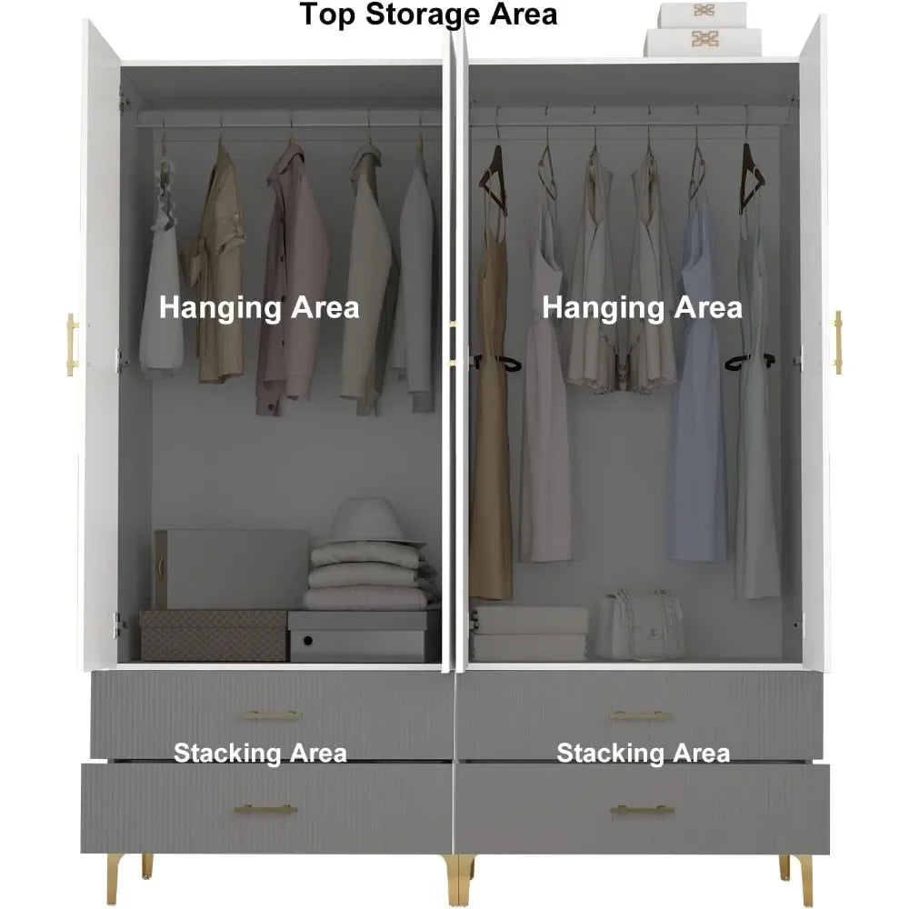 Wardrobe Armoire, White 20.4" D x 63" W x 76.77" H