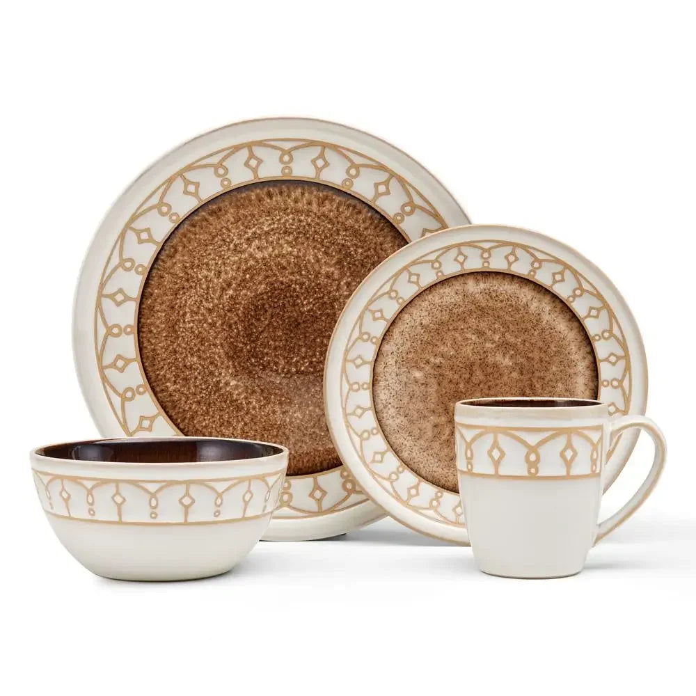 16-Piece Dinnerware Set Earthy Beige Stoneware