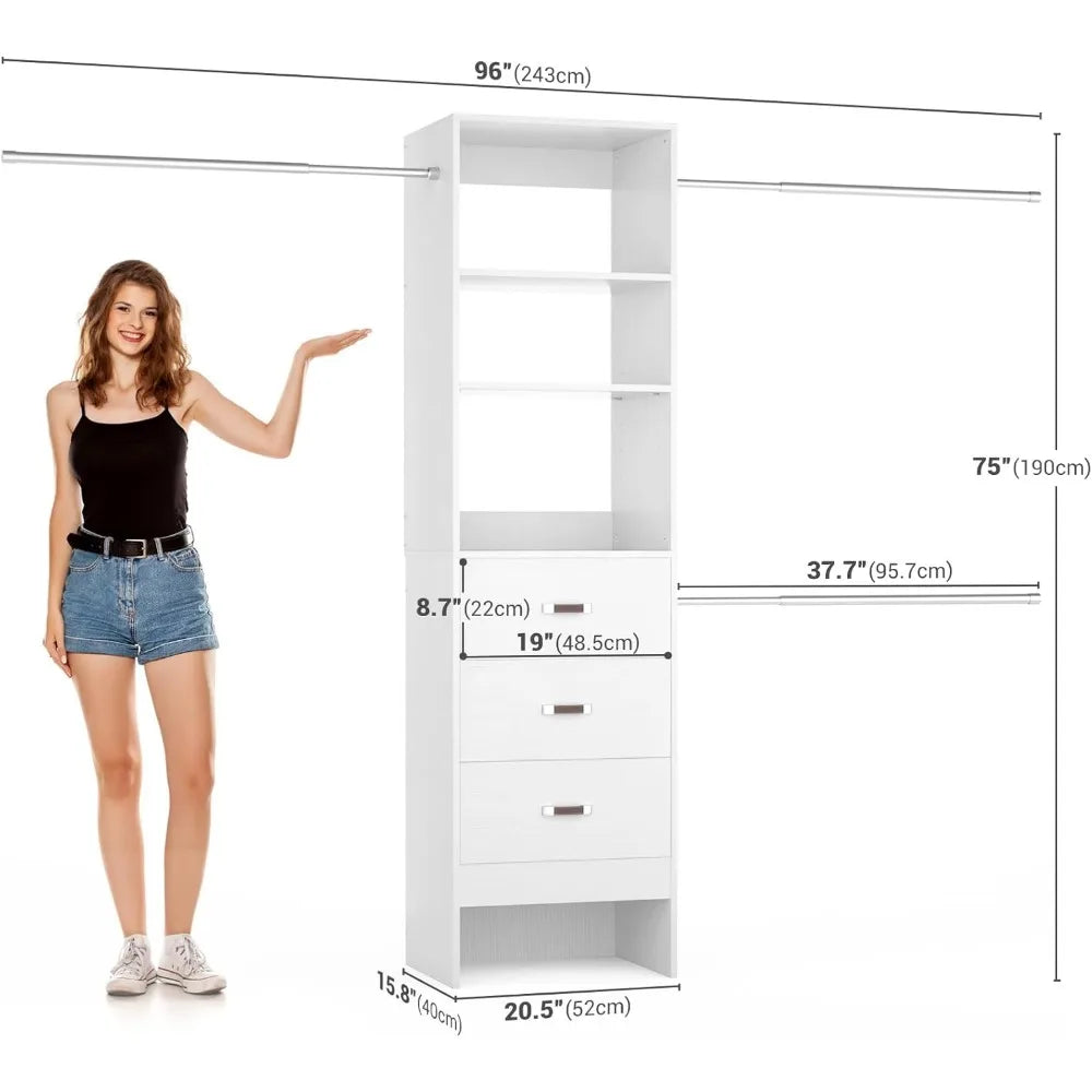 96'' Closet Organizer System with 3 Hanging Rods
