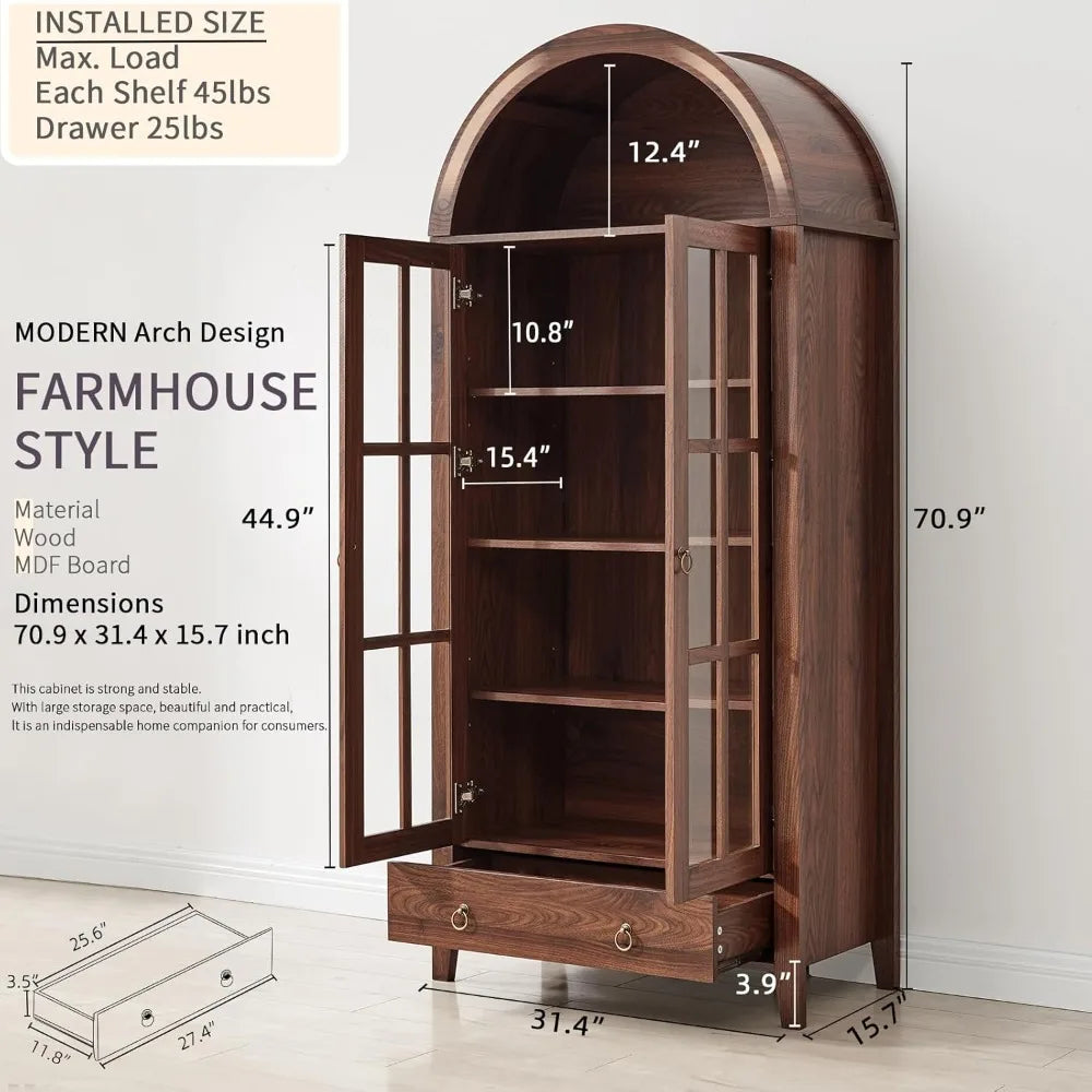 Farmhouse Arched Cabinet with Glass Doors