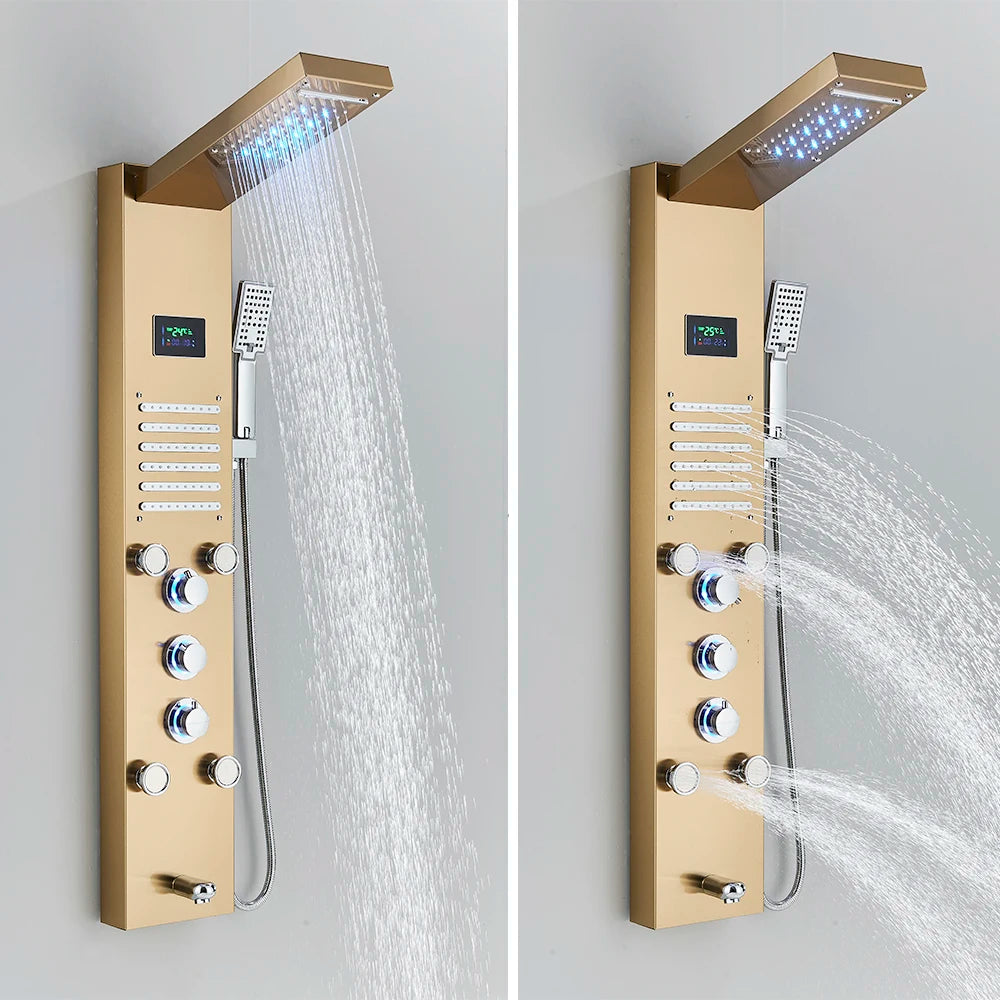 Black LED Light Shower Panel Waterfall Rain Shower