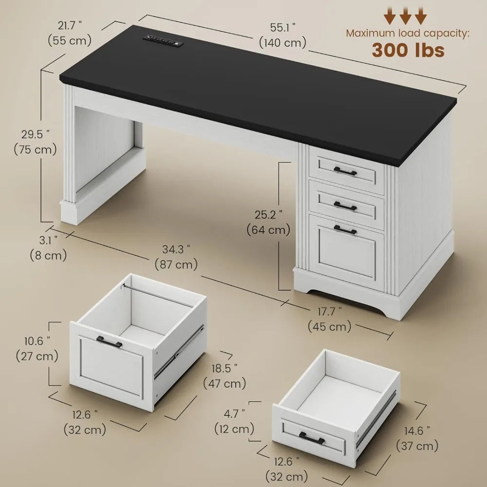 Farmhouse Executive Desk with Storage Drawers
