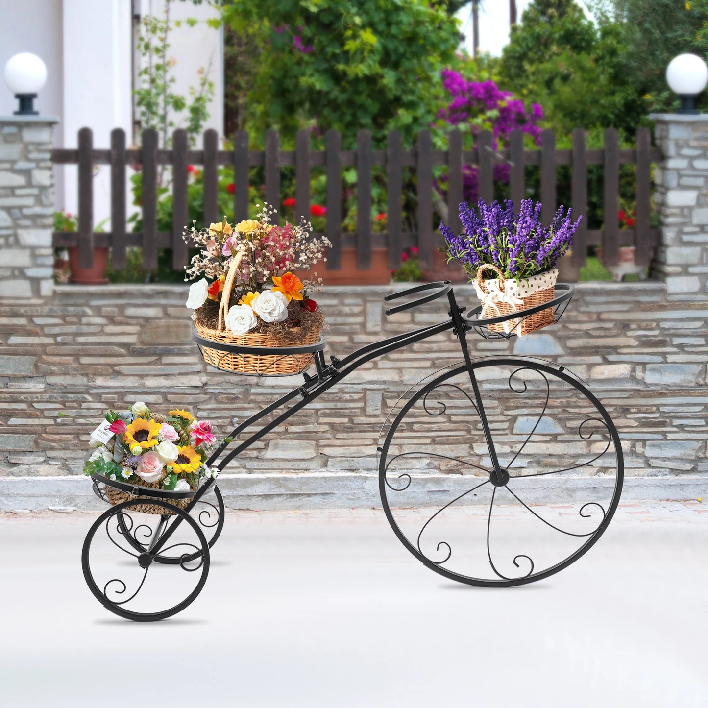 3-Tier Black Metal Bicycle Planter