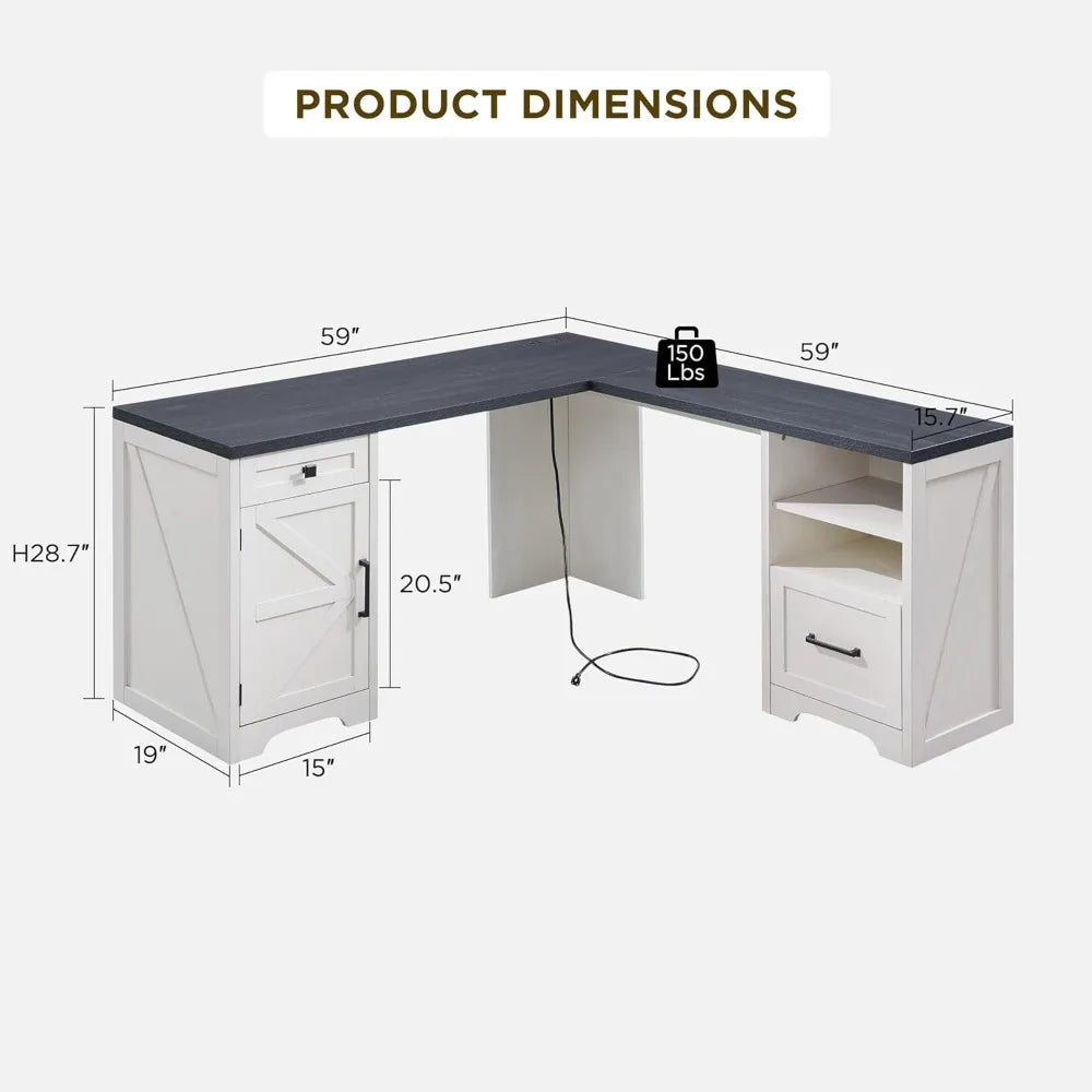 L Shaped Computer Desk with File Drawer