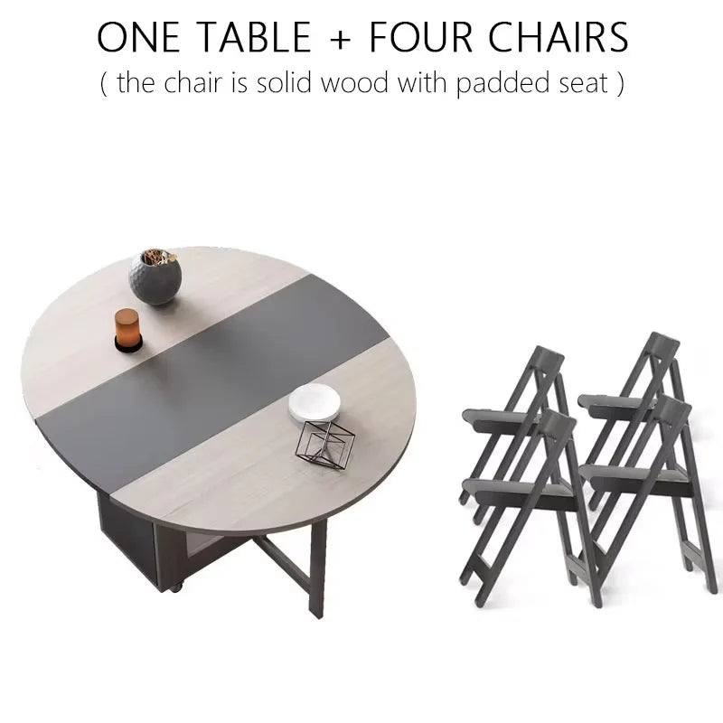 Multifunctional Round Dining Table with Folding Chairs