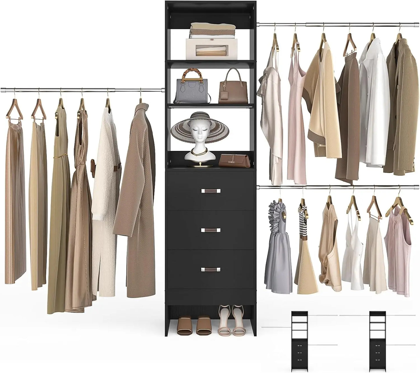 96'' Closet Organizer System with 3 Hanging Rods