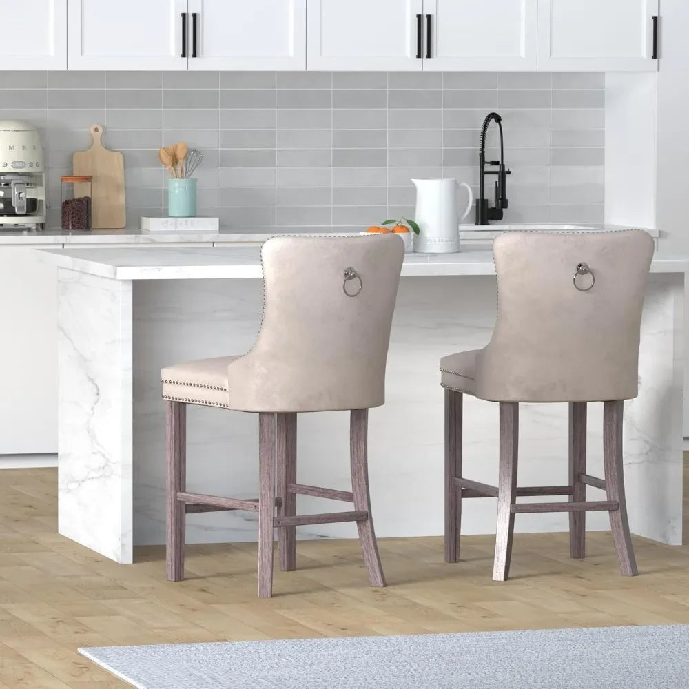 27" Modern Velvet Bar Stools with Button Decor Set of 4