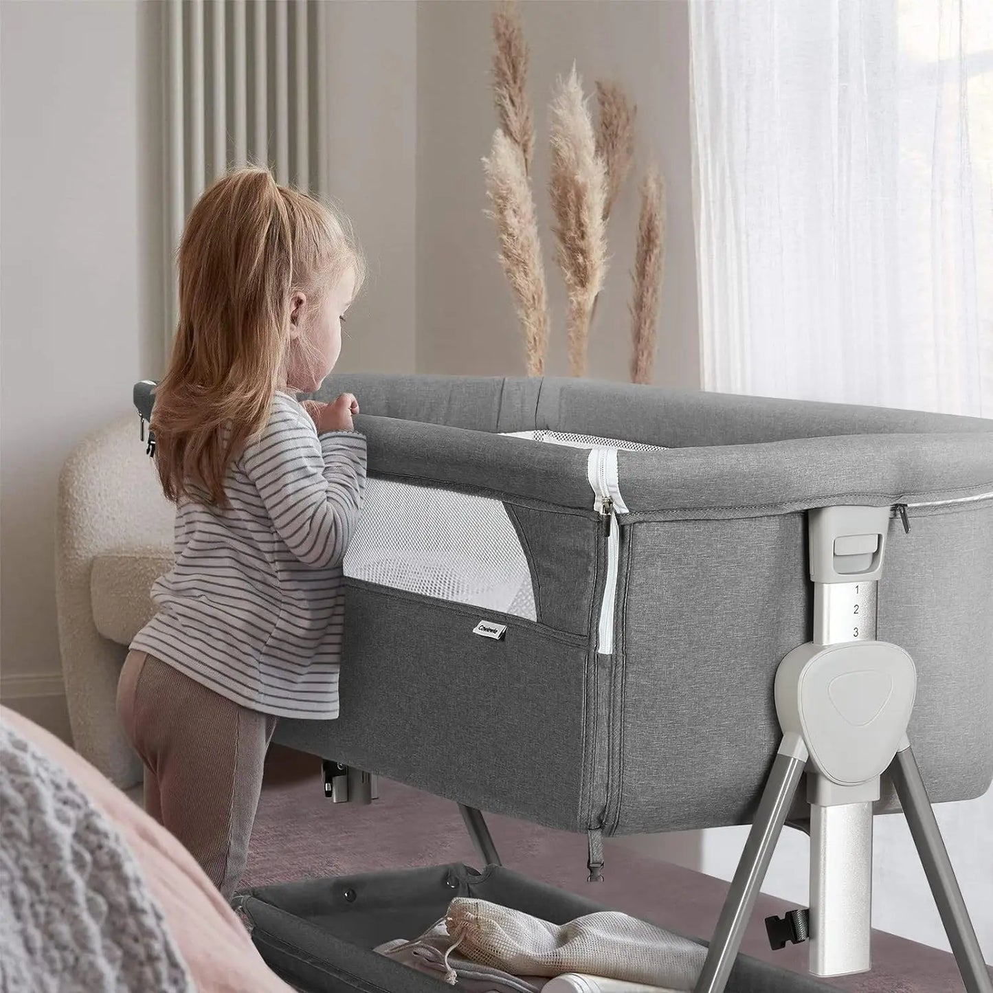 Beside Sleeper for Baby with Storage Basket and Wheels
