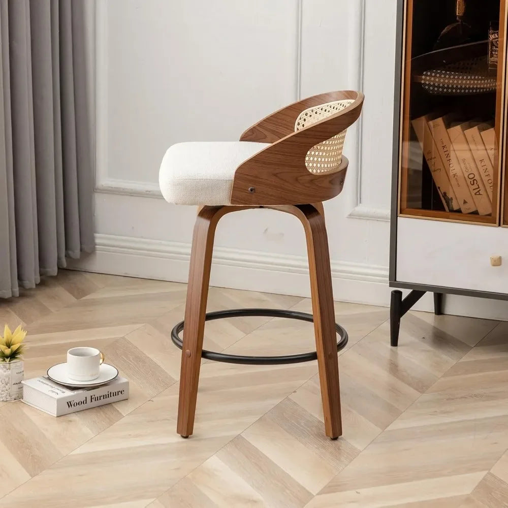 Mid-Century Swivel Rattan Bar Stools Set of 2