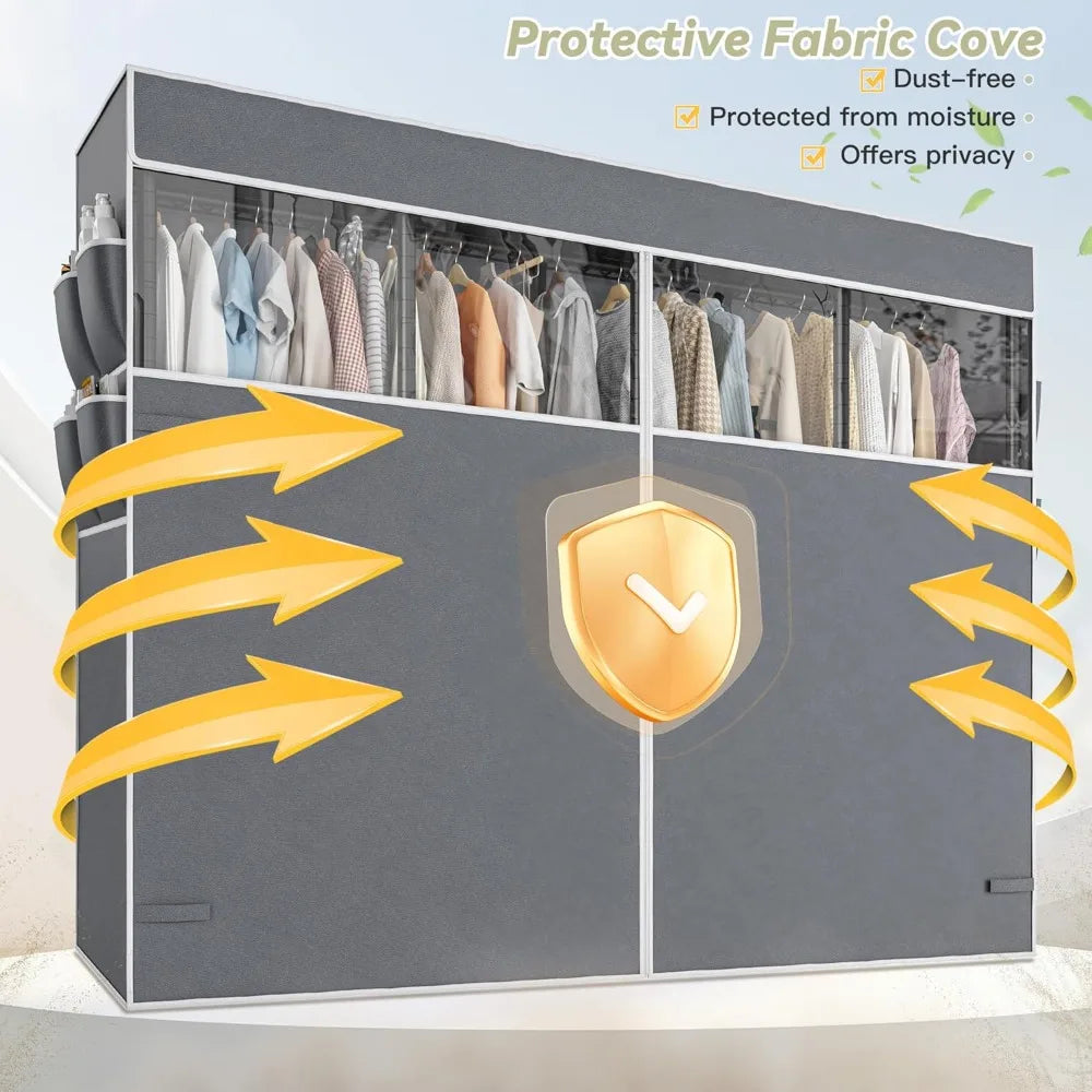 Heavy Duty Wardrobe Closet for Bedroom with Cover