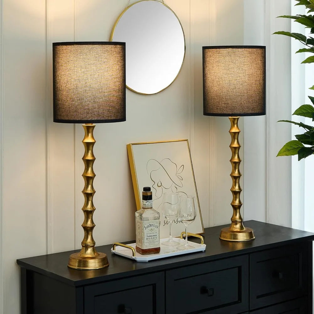 Gold Buffet Lamps Set of 2 with Black Shade