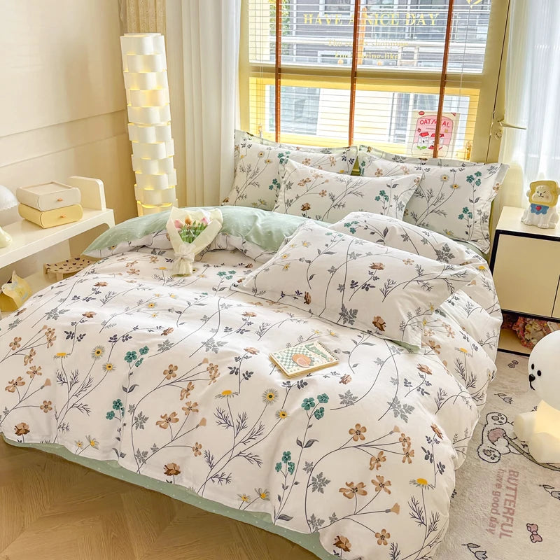 Floral Duvet Cover with Zipper and 2 Pillowcases